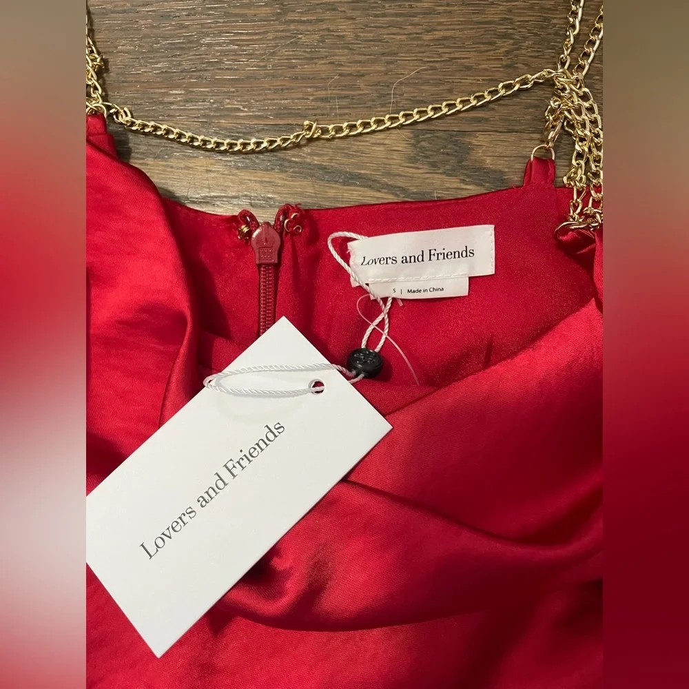 Lovers and Friends Cori Mini Dress in Cherry Red NEVER WORN gold straps SMALL - Picture 4 of 4